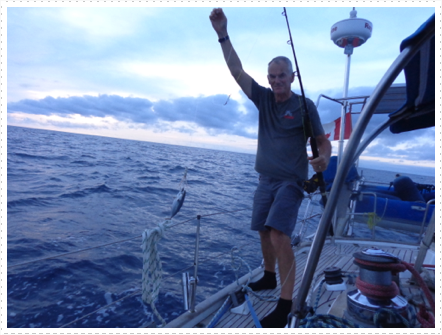 Steve bringing home dinner on our sail to Santiago Steve bringing home dinner on our sail to Santiago